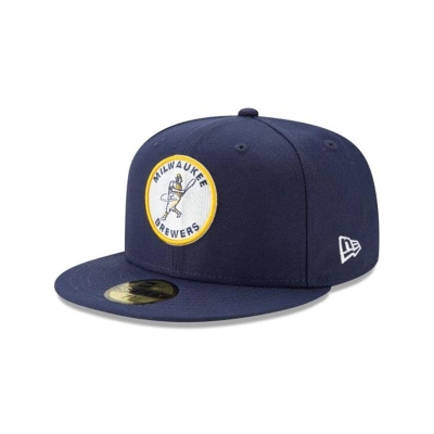 Blue Milwaukee Brewers Hat - New Era MLB Logo Pack 59FIFTY Fitted Caps USA0673821